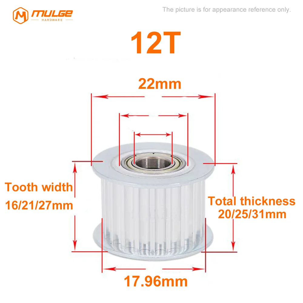 HTD 5M 12Teeth Idler Pulley Tensioner Wheel Bore 3/4/5/6mm with Bearing Guide Synchronous Pulley for belt width 15/20/25mm