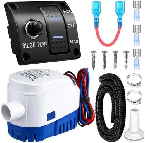 

1100 GPH Automatic Bilge Pump 12V/24V with 3-Way Switch & Breaker – Boat Plumbing Kit