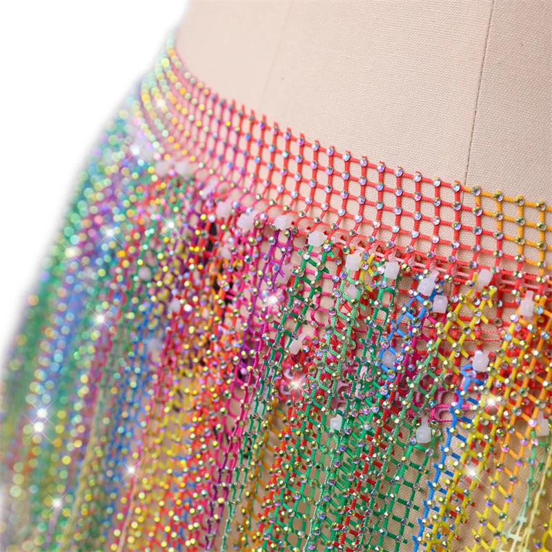 Women Triangular Bling Belly Dance Hip Scarf Diamond Tassel Drill Waist Chain Towel Wrap Belt Versatile Stage Festival Costume