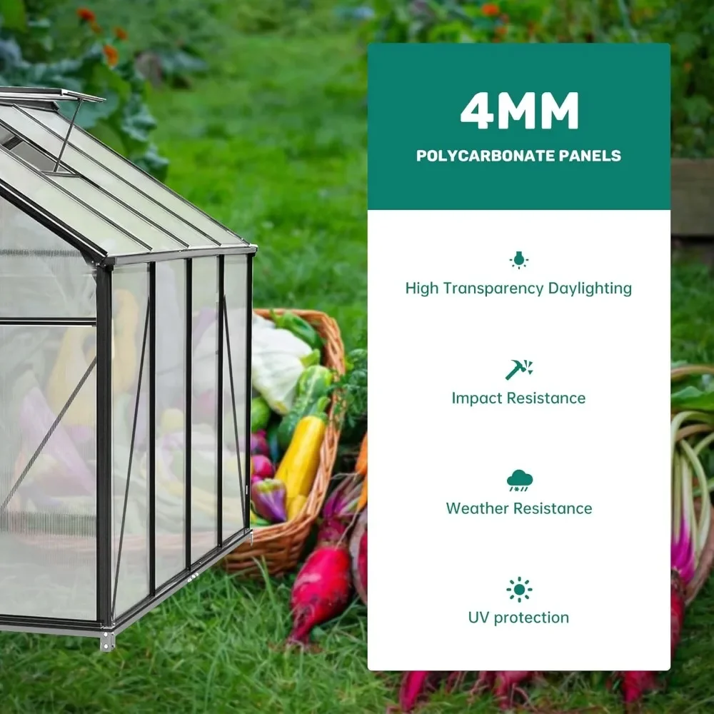 6x6 FT Outdoor Greenhouse, Polycarbonate Green Houses for Outside, Heavy Duty Large Walk in Green House for Plants