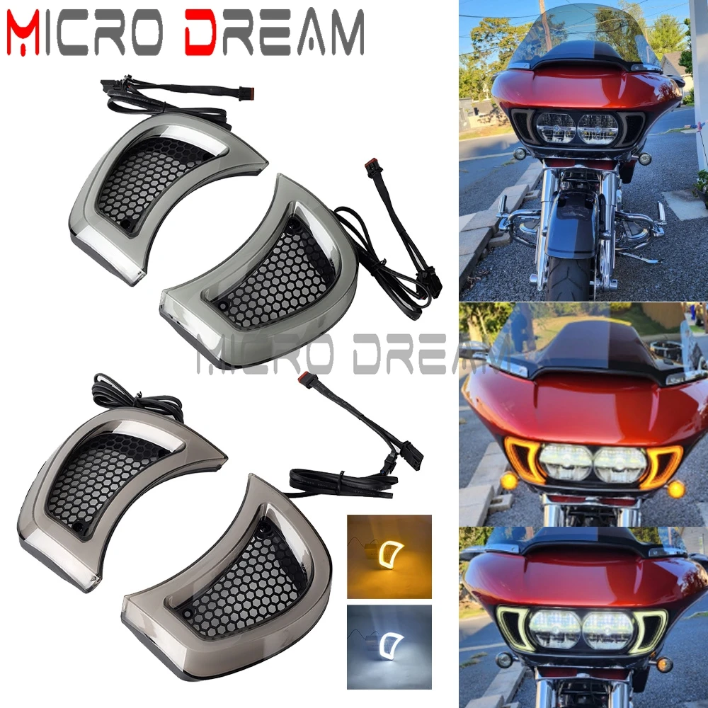 For Harley Touring CVO Road Glides Special Ultra 2015-UP Headlight Vent Accent LED Turn Signals Running Light Indicator Lights