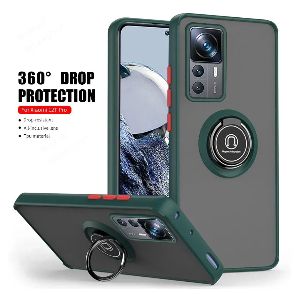 

For Xiaomi 12T Pro Case Car Magnetic Holder Matte Armor Fundas Xiomi Xaomi Mi 12TPro Mi12T 12 T T12 Stand Slim Shockproof Cover