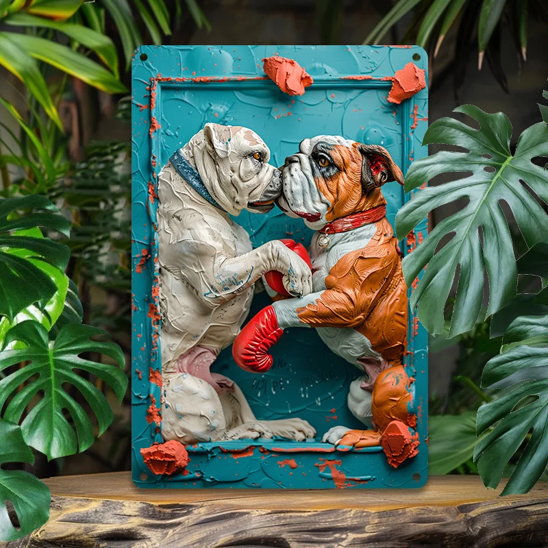 

Vintage Bulldogs Boxing Metal Wall Art, Durable Aluminum Sign for Pool & Conference Room Decor, Decorative Wall Poster