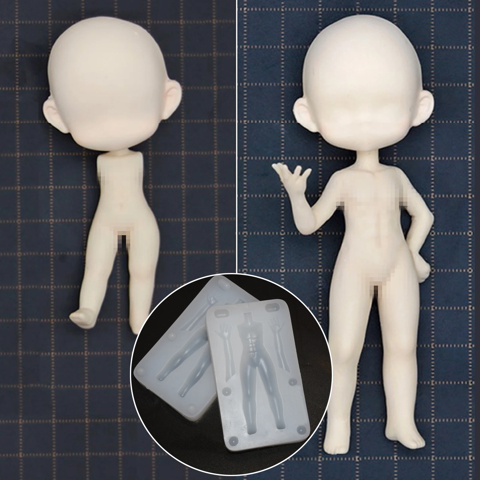 2-teiliges Set 8cm/6cm hohe Keramik-Tonpuppenkörper für Jungen mit Muskel-Silikonform, Lebensmittelspiel-Polymer-Tonform, Puppenkörper-Tonform – Detail 6