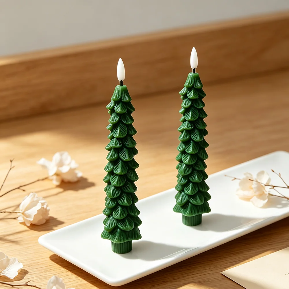 1/2pcs Simulated Christmas Tree Shaped Remote Control Electronic Candle, Used for Christmas Dinners and Home Holiday Lighting
