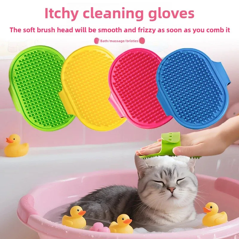 Multifunction Pet Grooming Glove Brush, Cat Itch Scratcher Massage Mitt, Adjustable Bath Deshedding Cleaner, Removes Loose Hair