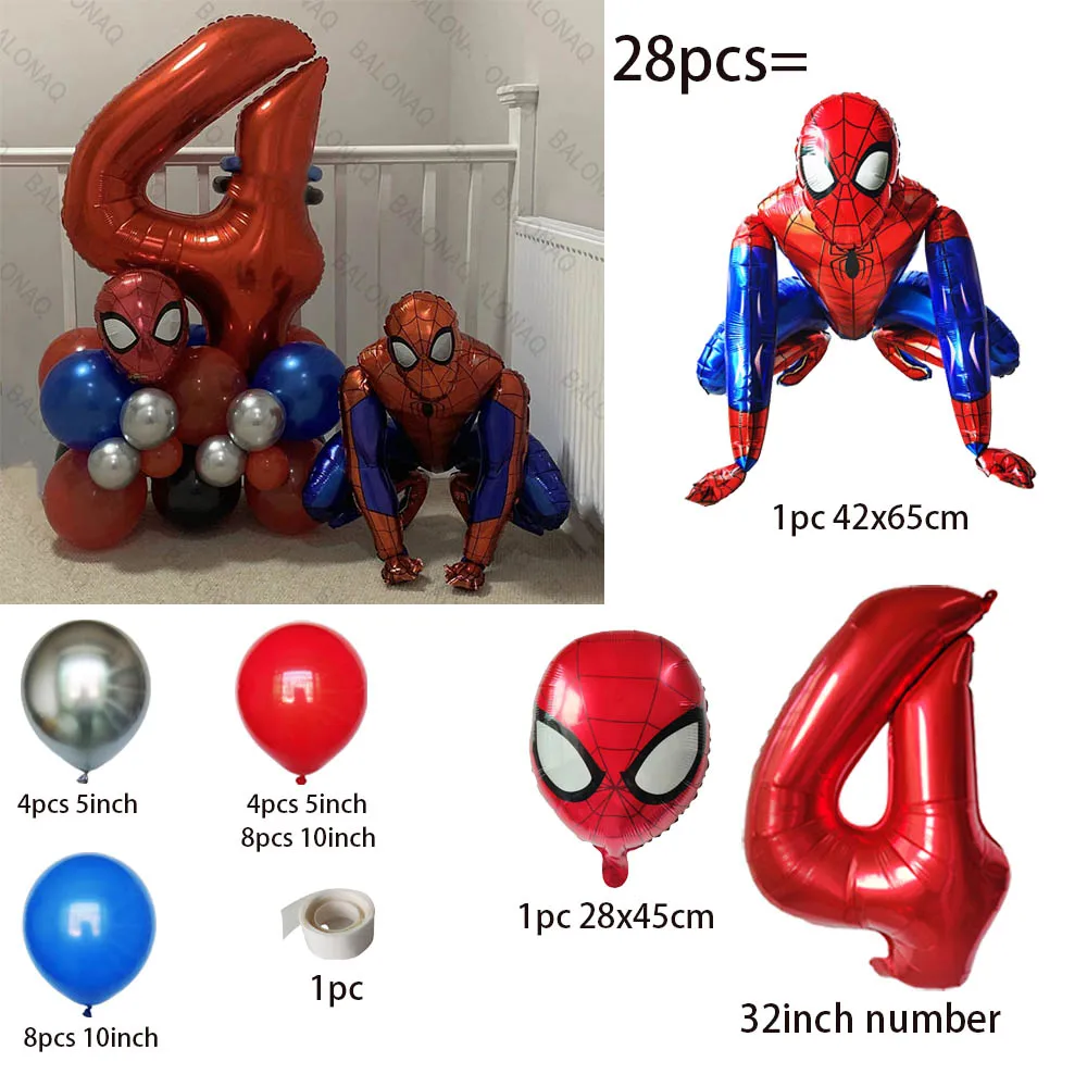 28pcs Spiderman Party Balloons Blue Red Ballon Kids Boys Super Hero Theme Birthday Party Decorations Baby Shower Air Globos