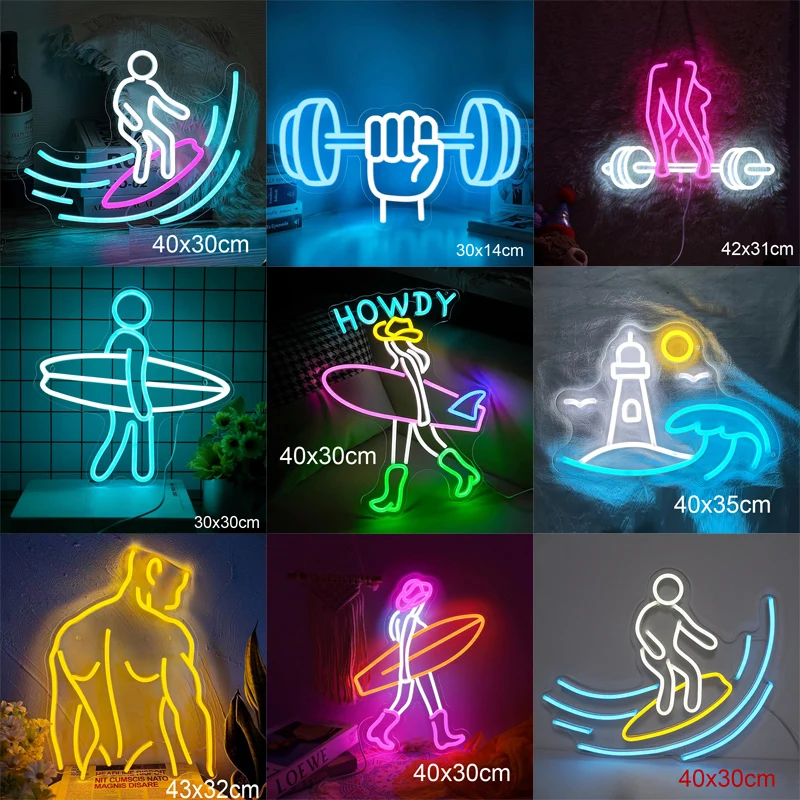 

Surfer Neon Sign Light LED Girl Surfing Neon Logo Seaside Sand Beach Surf Clubs Cowboy Room Decor Neon Wall Art