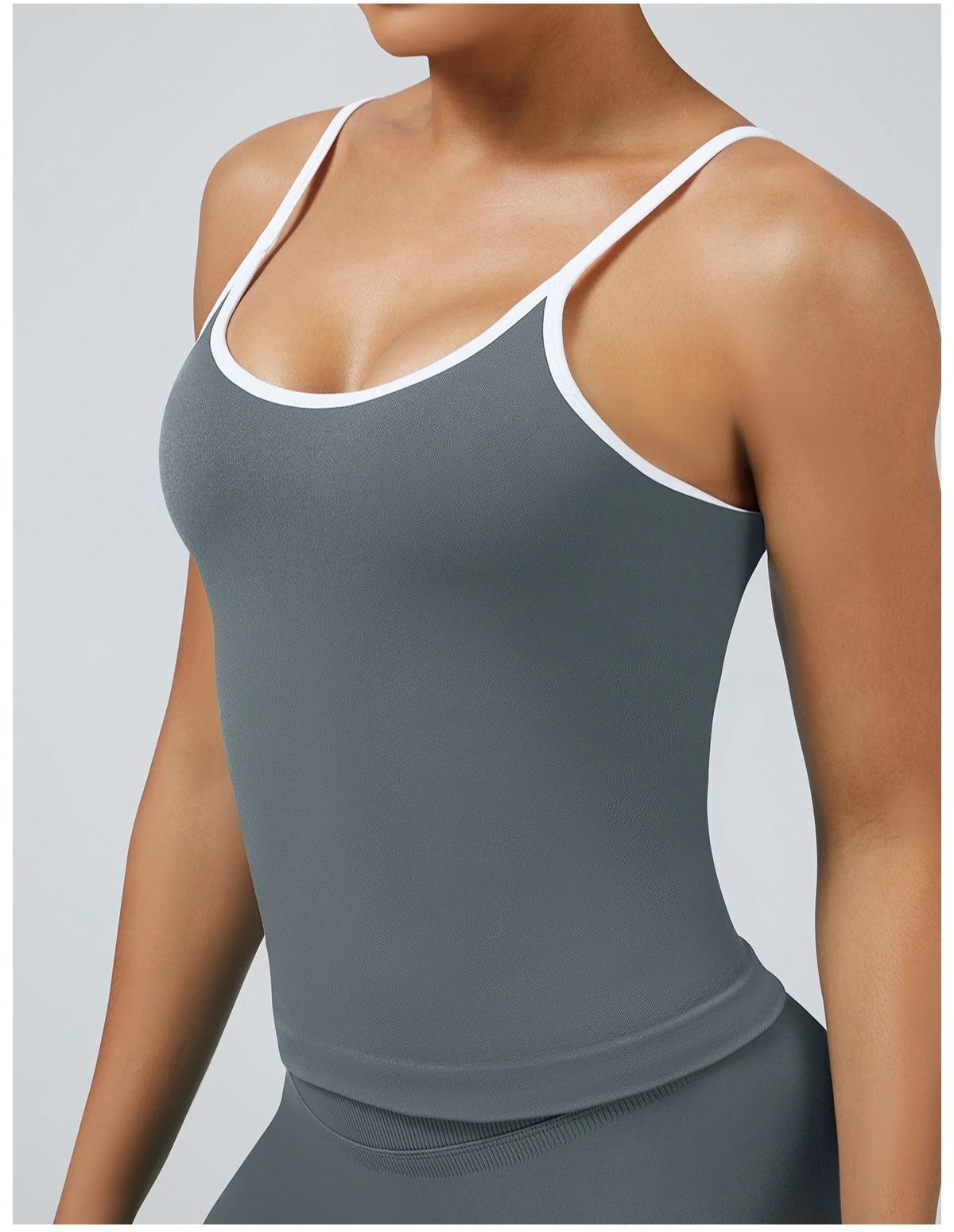 Damen Color-Blocking Gym-Sport-Tops Sommer Yoga Fitness Sexy Rückenfreie Strick-Camisoles mit Brustpolster und Trägern – Detail 26
