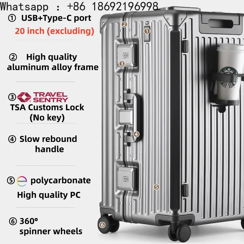 Luxury Suitcase High Quality Upgrade Thicken PC Material Rolling Luggage Aluminum Frame 20/24/26/28/30inch Travel Trolley Bags