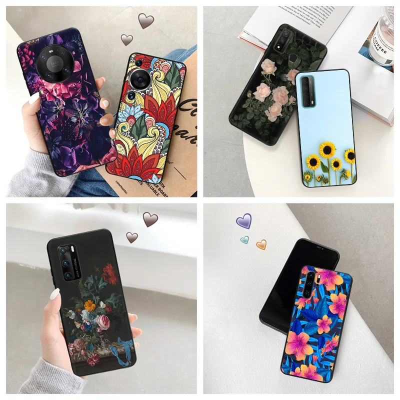 Silicone Black Phone Case for Motorola G200 5G G30 G31 One Fusion Leaf Red Rose Daisy Huawei P40 P30 P20 P Smart iphone6 Cover