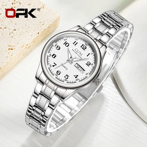 Imagen 2 del producto Reloj OPK 8110 para mujer, reloj clásico de cuarzo de marca Simple, reloj con correa de acero inoxidable para mujer, reloj luminoso resistente al agua con fecha y día