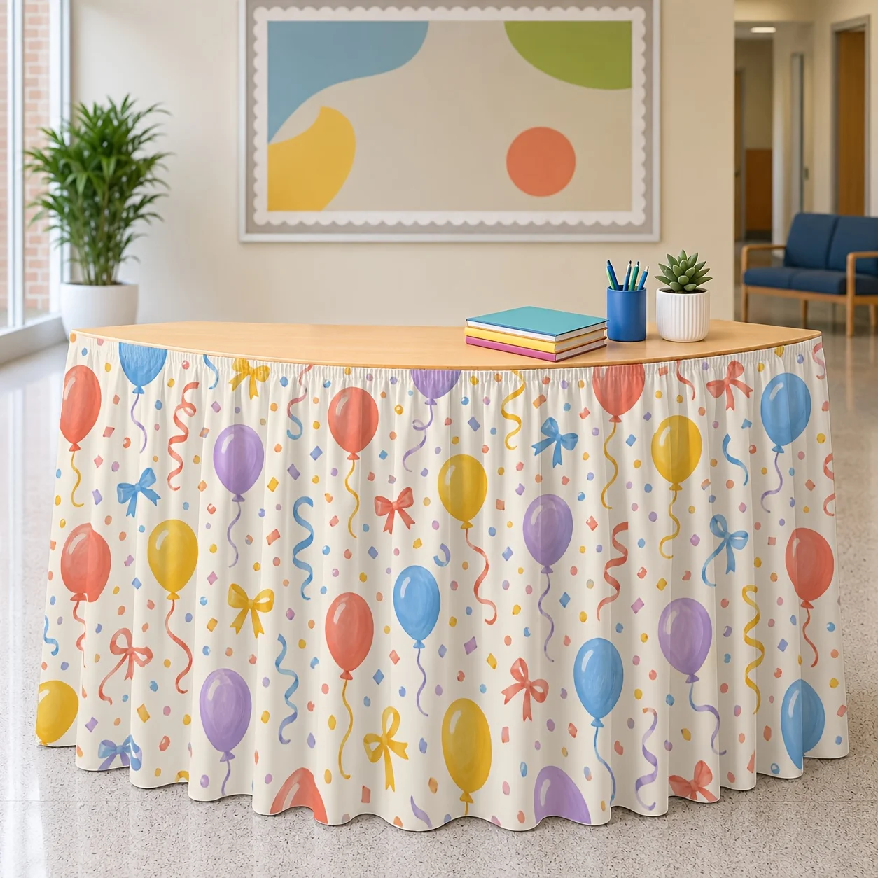2D flat banner - 1 piece of balloon ribbon table skirt - colorful balloon patternxzj