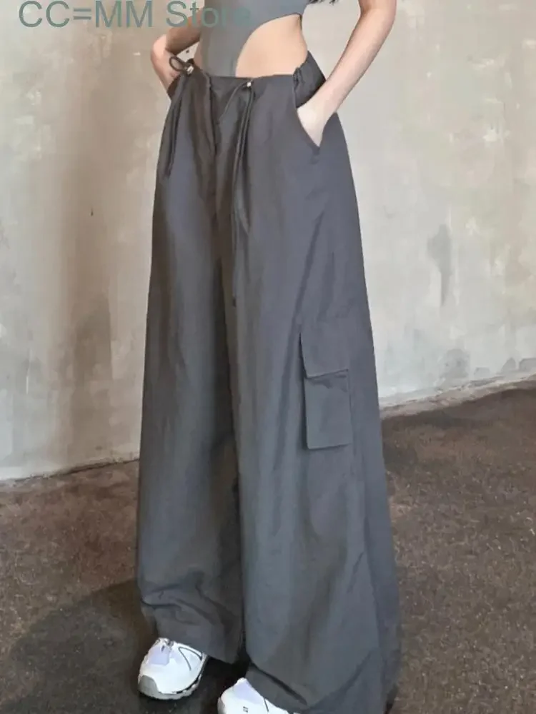 New Summer Vintage Fashion Cargo Pants Women Strappy High Street Casual Baggy Pants Female High Waist Korean Designer Pants