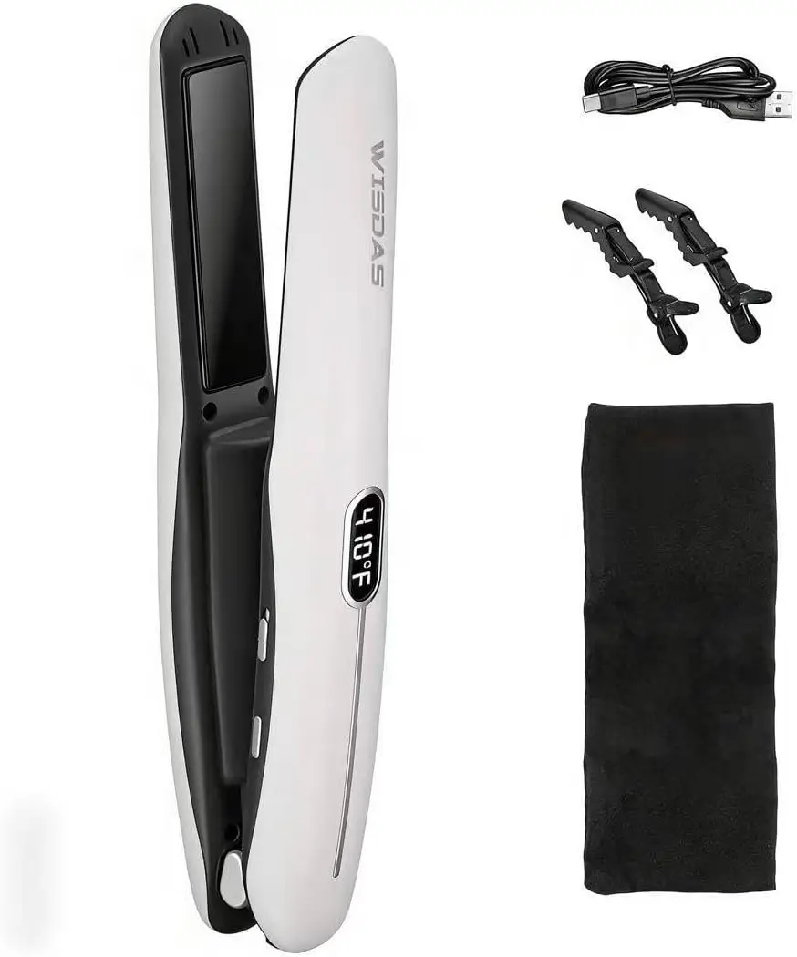 Cordless Hair Straightener, Titanium Floating Plates, LCD, 320-410F, USB-C Rechargeable, Portable for Travel