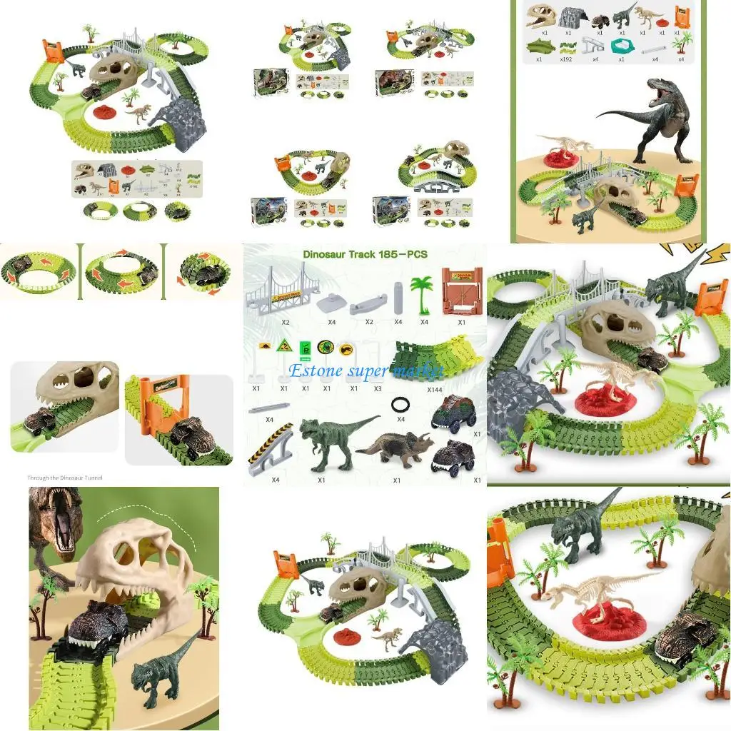 090B Dinosaur Car Toy Assembled Track Car Set Toy Kids Electric Dinosaur Play Vehicle