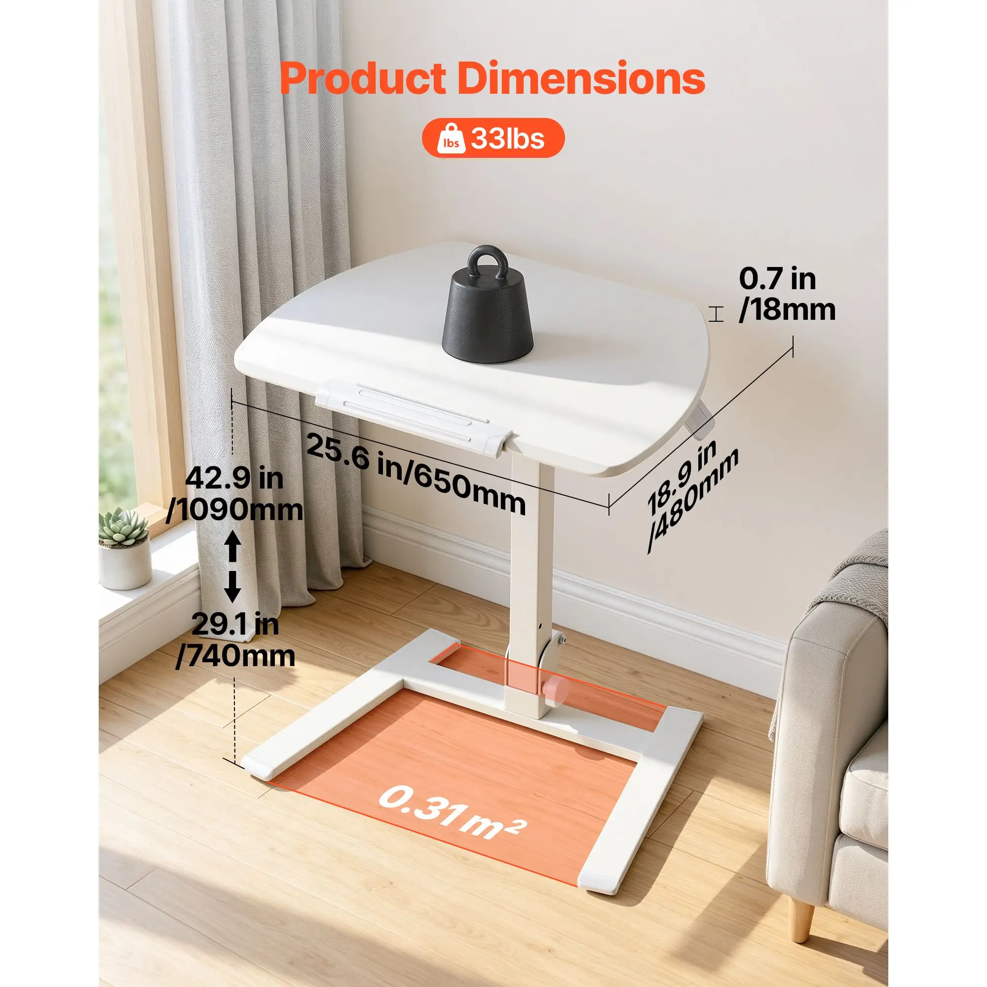 Standing Desk, Adjustable Height Mobile Stand Up Desk with Tilting Desktop, 25.6 X 19 in Small Computer Sit Stand Workstation