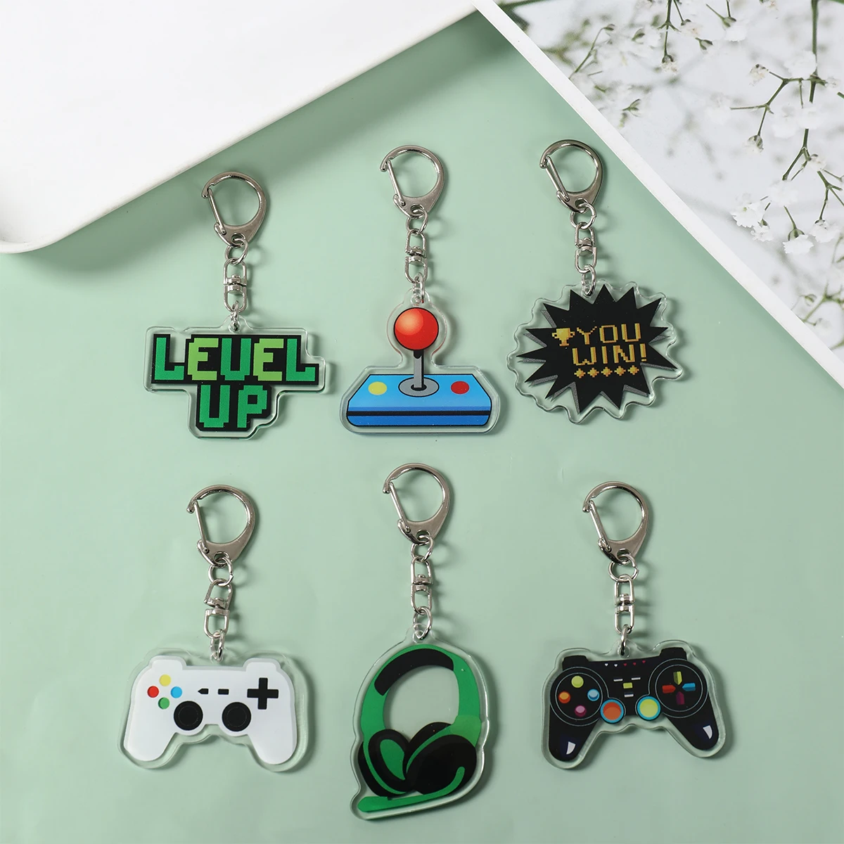 

6Pcs Cute GamePad PVC Keychain Video Game on Theme Backpack Pendant for Boys Kids Birthday Game Night Party Favors Party Fillers