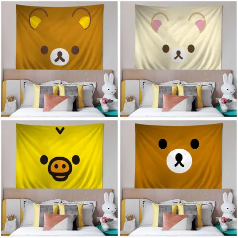 카와이 리락쿠마 곰 걸이식 보헤미안 태피스트리, 보헤미안 벽 태피스트리, 만달라, 카와이 방 장식