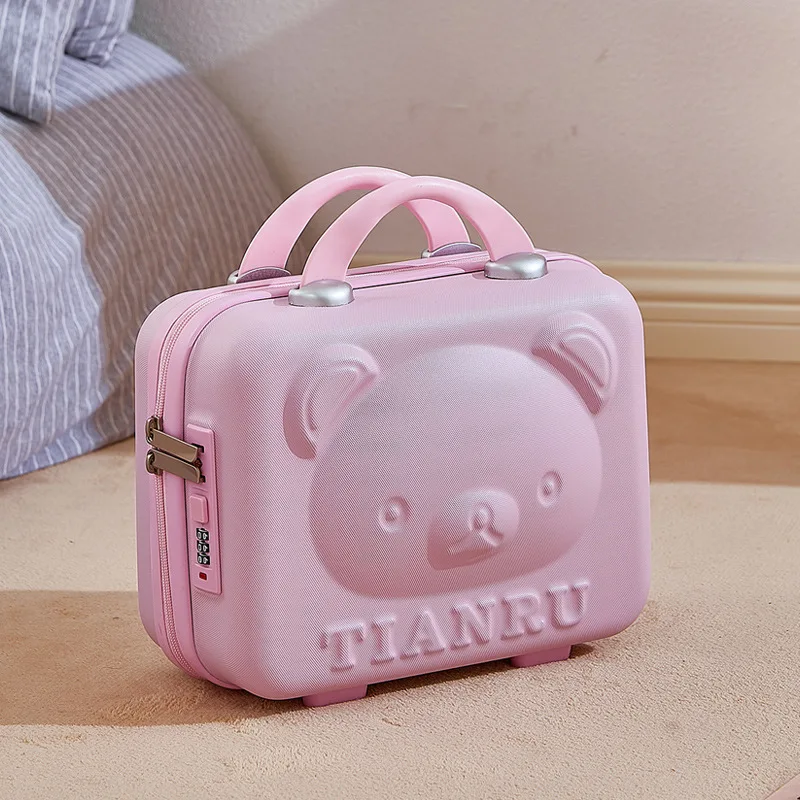 14-inch Portable Suitcase Fashion with Hand Gift Bear Portable Storage Cosmetic Case Portable Zipper Password Lock Bag