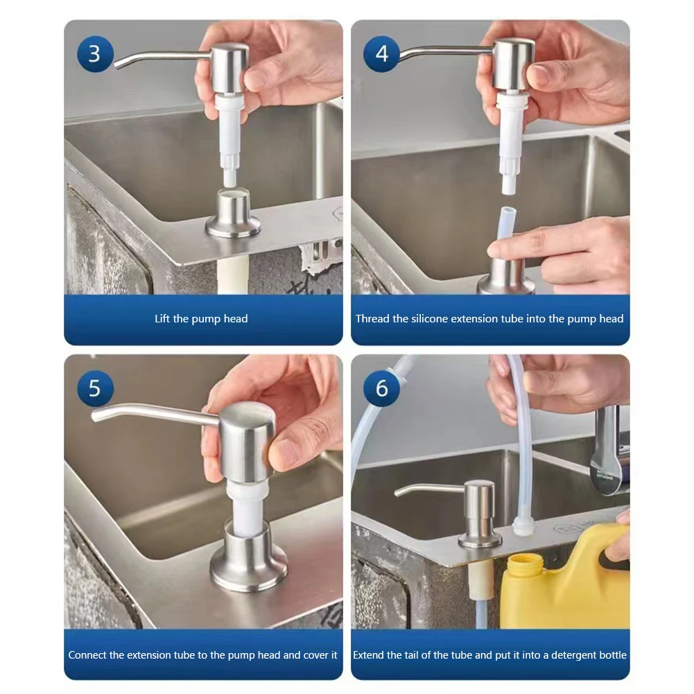 Kit de tubo de extensión de dispensador de líquido, bombas de detergente de loción de acero inoxidable, tubo de extensión, rotación de 360 grados para el hogar y la cocina