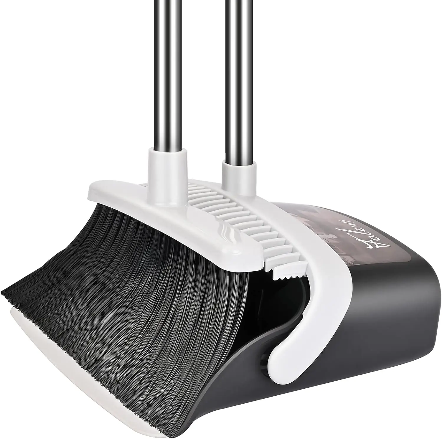 

Heavy Duty Broom and Dustpan Set with Long Handle, Self-Cleaning Design for Indoor Outdoor Cleaning - Gray