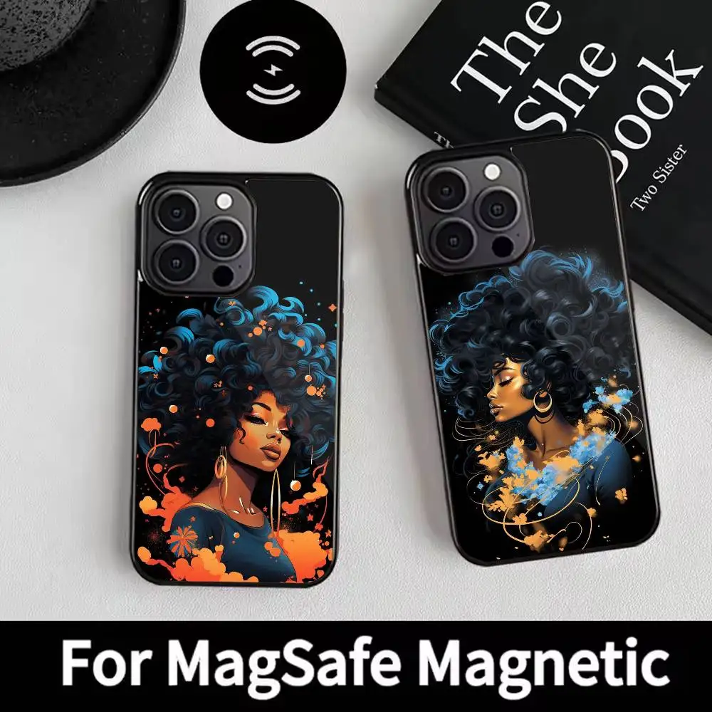 

Afro Girls Art Phone Case For iPhone 17 16 15 14 13 12 Pro Max Plus for Magsafe Mirror Wireless Magnetic Cover
