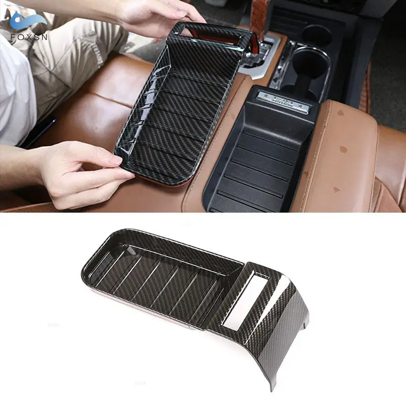 For Toyota Tundra 2014 2015 2016 2017 2018 2019 2020 2021 ABS Carbon Fiber Texture Central Console Armrest Box Slot Trim Cover