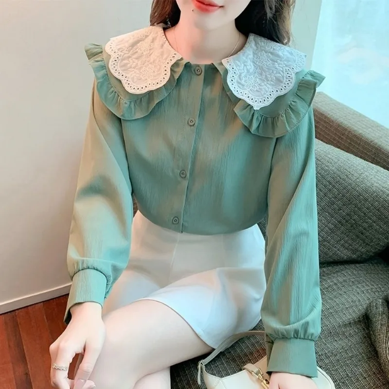 2024 Spring and Autumn New Elegant Women\'s Chiffon Shirt Fashion Long Sleeve Shirt Women\'s Inner Base Shirt Loose Blouse