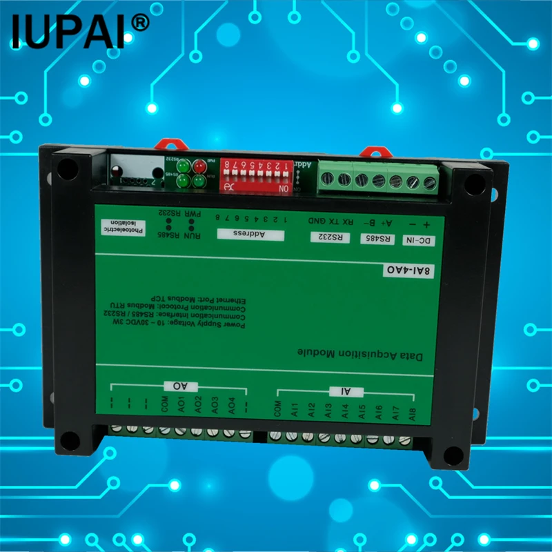 8AI-4AO 8-channel Analog Input 4 channel Analog Output Modbus RTU Module Supports PLC Extended Board Compatible 4-20mA 0-10V