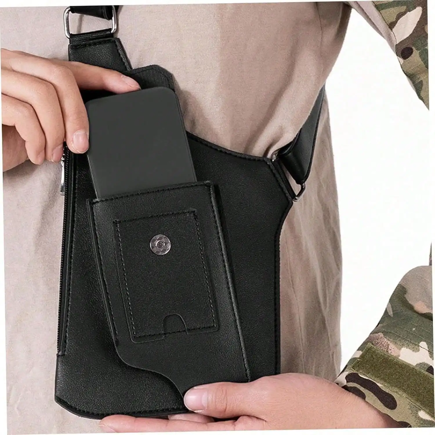 

Hidden Travel Wallet Underarm, Adjustable Anti Theft Shoulder Strap, Leather Double Bag for Men Women Security