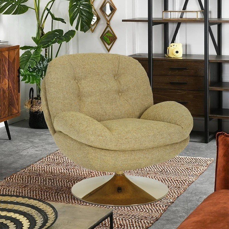 Revolving Tufted Fabric Lounge Chair with Metal Base Single Sofa Set for Living Room & Bedroom Furniture