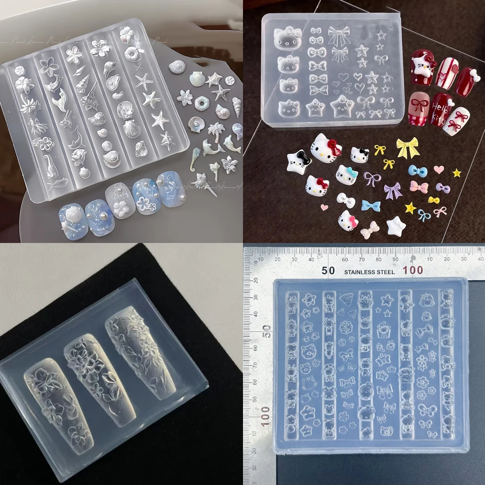 

Kawaii Hellokitty Marine Elements Bow Flower Acrylic Nail Art Mold Cartoon Sanrio Diy Handmade Silicone Nail Mold Holiday Gift