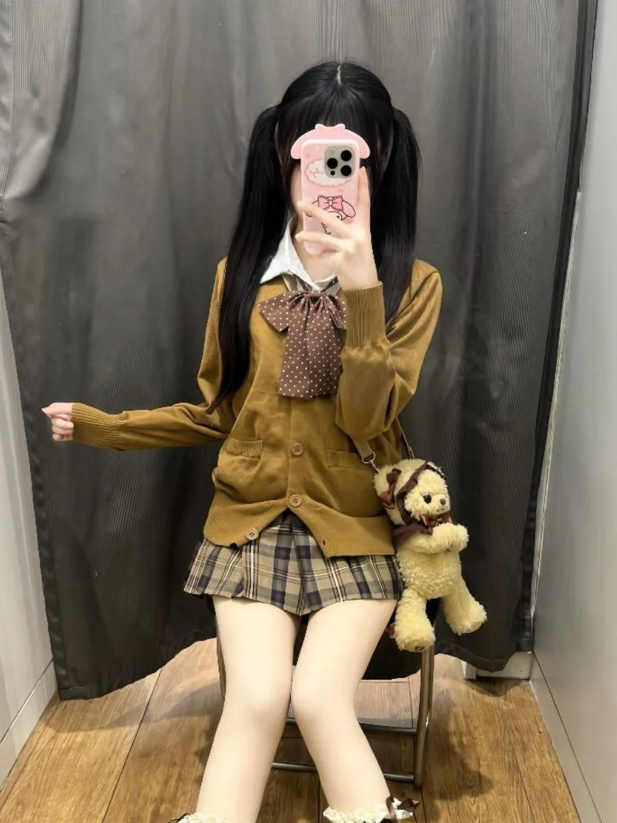 

Модный комплект вязаного свитера Long Sve для женщин коричневого цвета чайного цвета College Sle orm All Match осенне-зимний комплект Faion