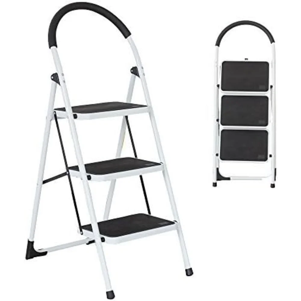 

Anti-Slip 3 Step Ladder, Folding Lightweight Steel Step Stool Platform 330LBS Capacity, Portable Ladder for Multi-Purpose