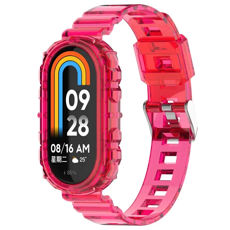 

For Xiaomi Smart Band 9 NFC / 9 / 8 Wrist Band Transparent Silicone Watch Strap with Integrated Watch Case - Transparent Rose