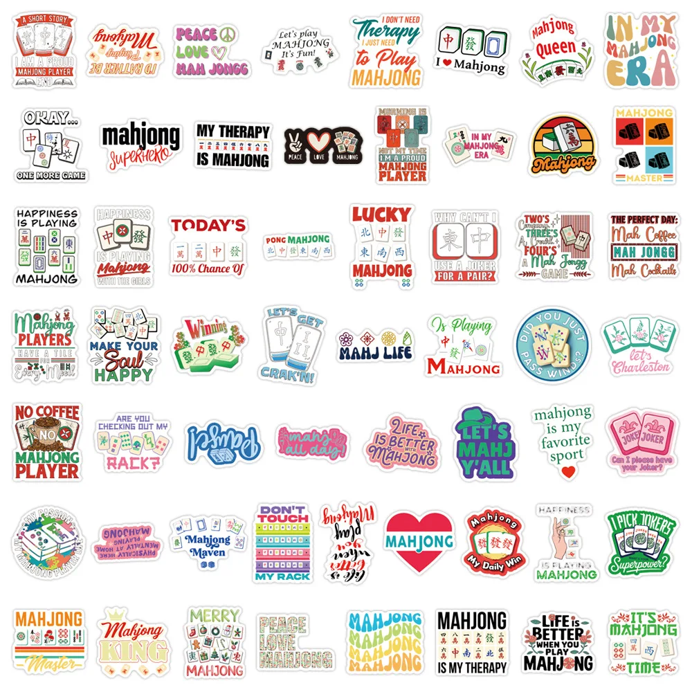 55PCS Mahjong Sticker Graffiti Style Decorative DIY Phone Case Laptop Headphones Guitar Desktop Waterproof Sticker Kids Toy