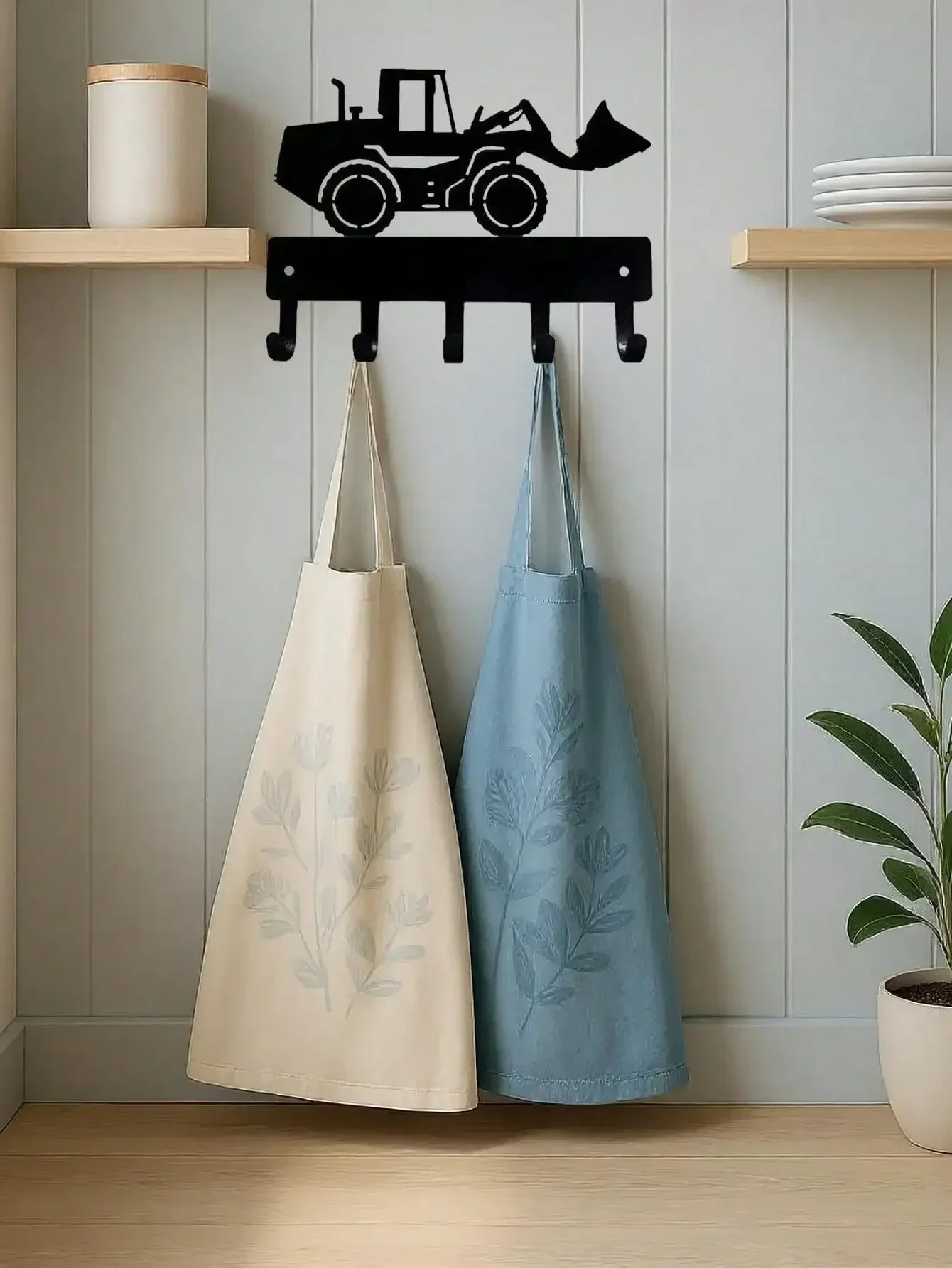CIFBUY Wheel Loader Silhouette Iron Wall Hook Rack, Metal Hanging Ornament, Wall Mount Key Coat Hanger for Kids Room Home Decor