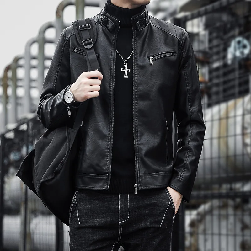 

2023 Autumn Men's Motorcycle Leather Coat Winter Coat Slim Fit Trend Handsome Youth Casual PU Leather