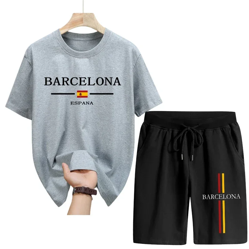 

Casual 2026 Quality Men's Tracksuit Summer Fashion Printed Short Sleeved Pure Cotton T-shirts Sports Five-point Pants Men Suits