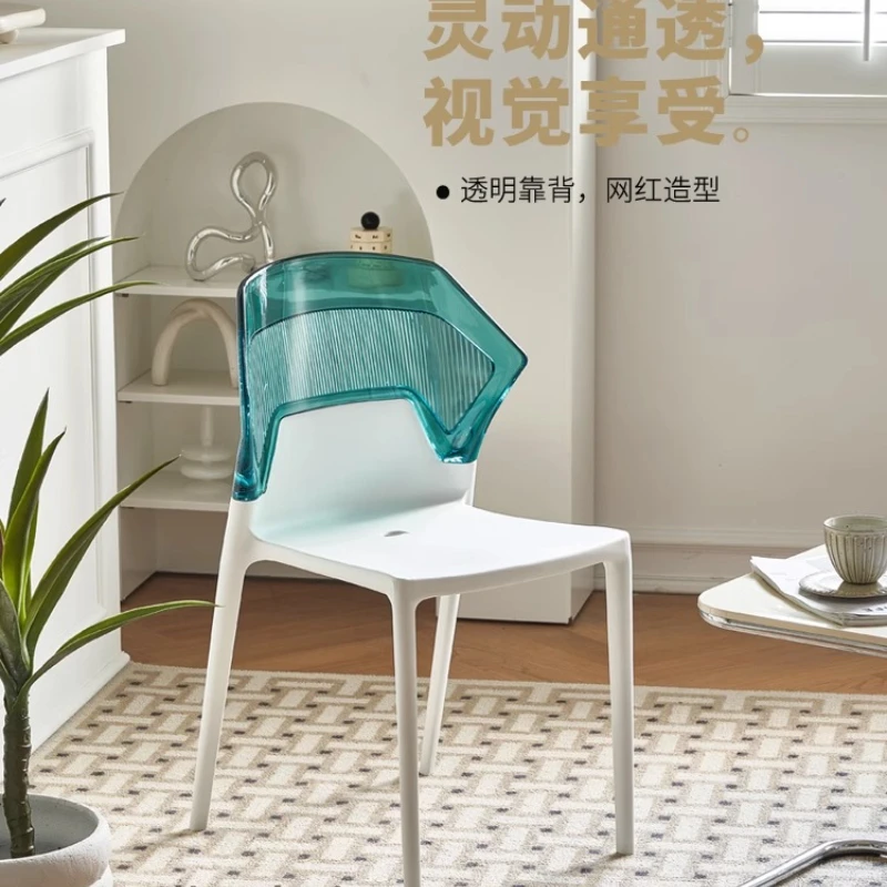 

Nordic home restaurant chair outdoor leisure plastic dining chair transparent acrylic color back chair milk tea shop stool