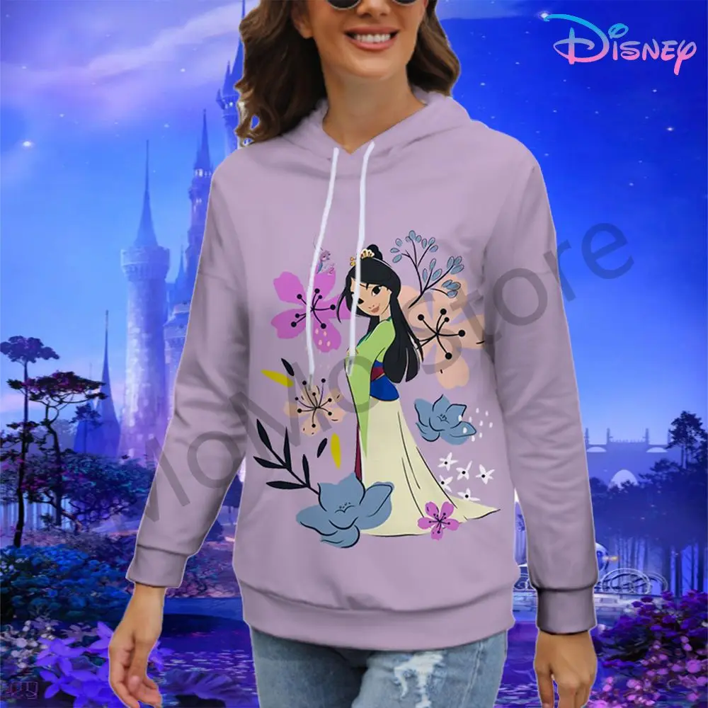 Kawaii Disney Princess Women's Hoodies Leisure Youthful Woman Clothes Black Hoodie Y2k Autumn 2024 Pullovers 3D Print Streetwear