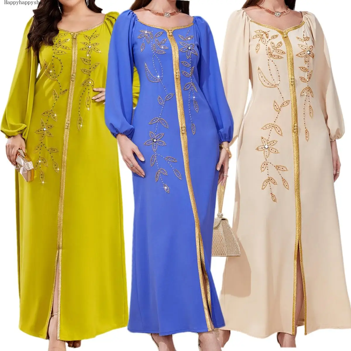 Luxury Handmade Beaded Dress Middle East Abaya Kaftan Women Islamic Clothing Ethnic Vestidos Moroccan Turkey Caftan Gown S-2XL