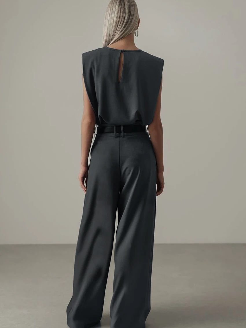 Marthaqiqi Comfort Women Nightwear Suit O-Neck Sleepwear Sleeveless Nightgowns Wide Leg Pants Fashion Ladies Pajamas 2 Piece Set