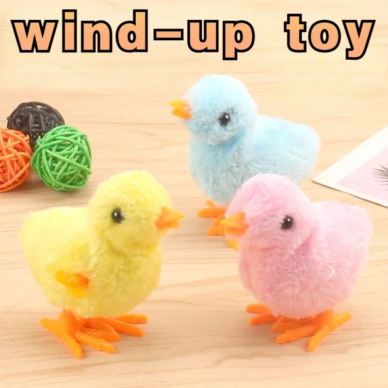 1Pc Cute Chick Toys Jumping Walking Hopping Cartoon Plush Chicken Clockwork Interative Playing Toy Wind Up Chick Supplies