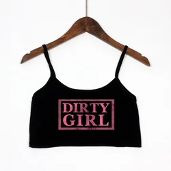 DIRTY GIRL Letters Print Sexy Crop Top for Women Funny Summer Women's Sexy Elastic Cotton Camis Sleeveless Short Tank Top Bar