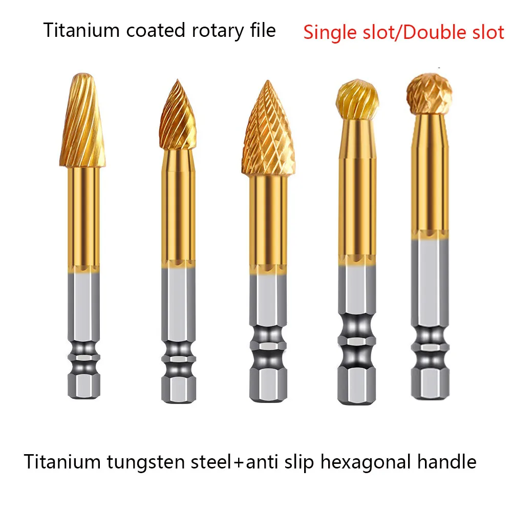 Titanium tungsten steel hexagonal handle rotary file milling cutter drill bit electric screw alloy polishing head stainless stee