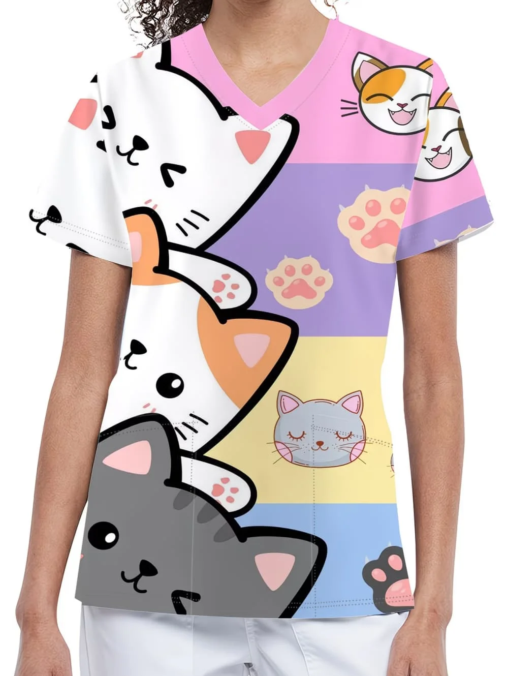 uniformes-cirurgicos-femininos-com-estampa-de-gato-em-cartoon-moda-com-decote-em-v-e-manga-curta-confortaveis-para-enfermagem-e-clinicas-veterinarias