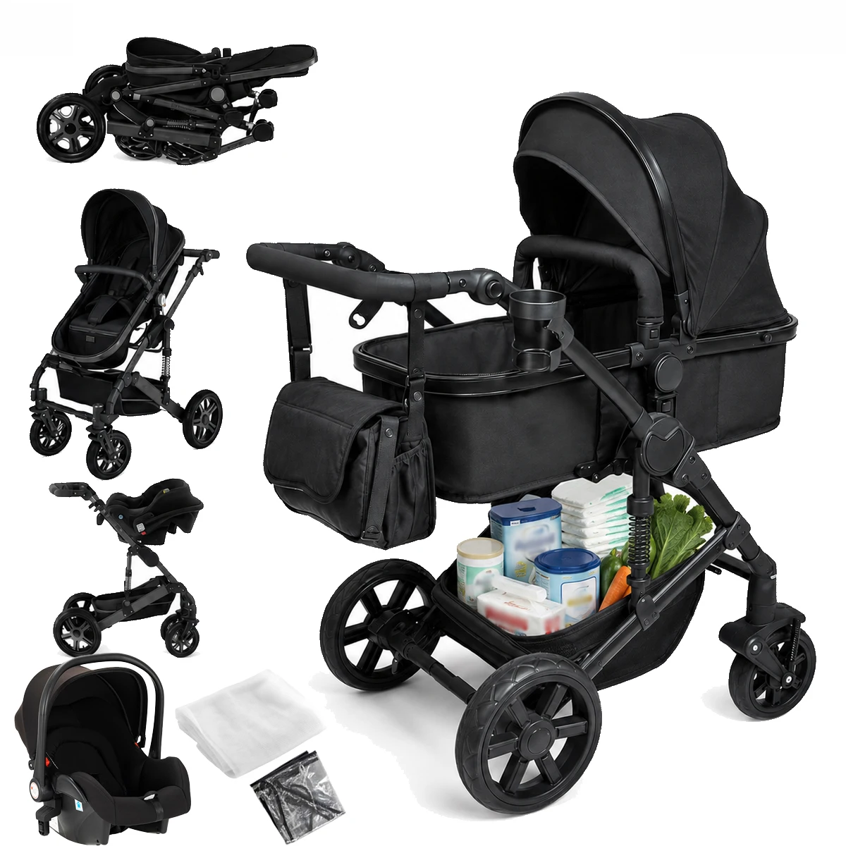 Converteerbare kinderwagen 3-in-1 kinderwagen Reissysteem Lichtgewicht hooglandschapontwerp Omkeerbare zitting Comfortabele verstelbare rugleuning Grote zonnekap Soepele verende wielen voor
