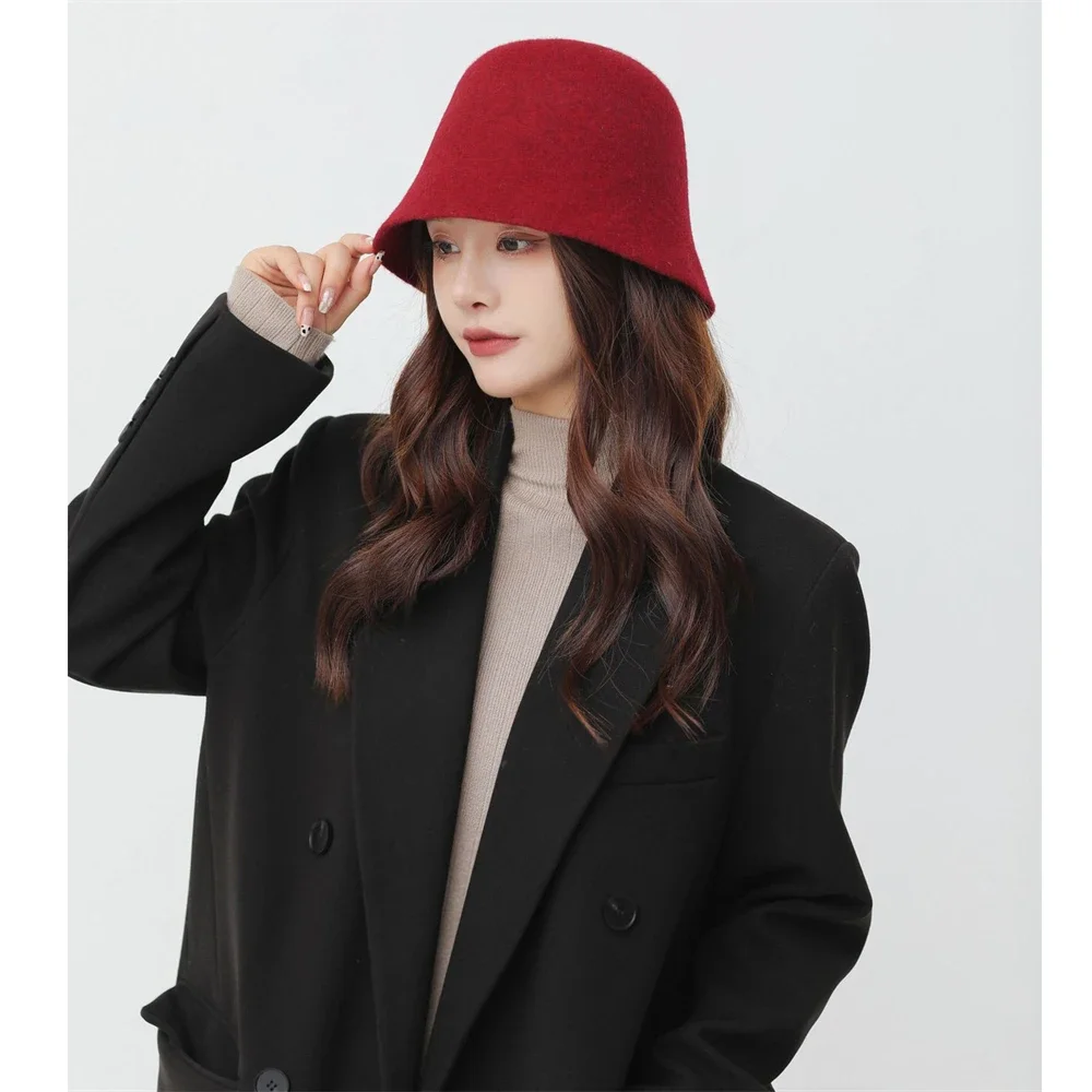 Japanese Style Warm Bucket Hat For Women\'s Felt Retro Dome Hat Female Fashion British Style Panama Cap Casual Autumn Winter